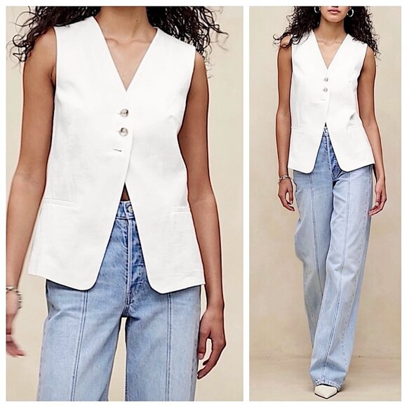 New Banana Republic Lina Linen Vest in White Size 6 - Picture 1 of 11
